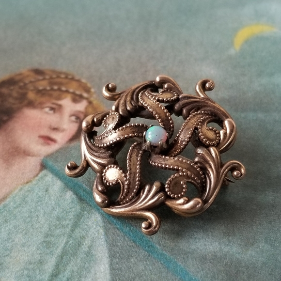 relisted -Antique 1800s opal pin Victorian gold tone - Picture 9 of 11